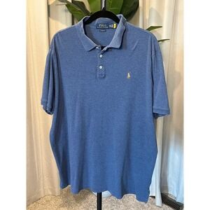 Polo Ralph Lauren Mens XXL Classic Fit Heather Blue Short Sleeve Polo Shirt Pony